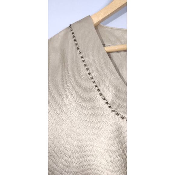 Talbots Women’s Brown 100% Silk Beaded Pleated Blouse Top Size 8 NWT - Picture 6 of 12